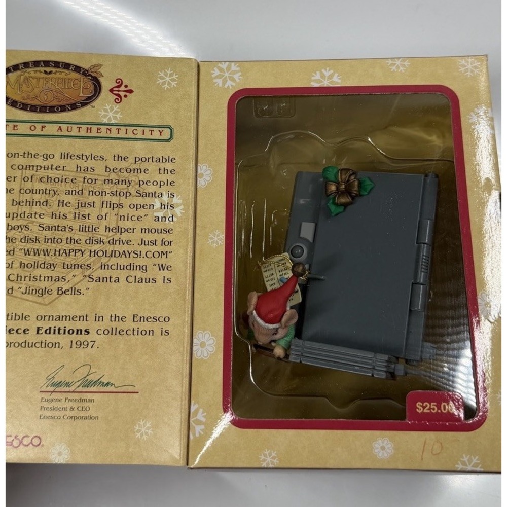 Enesco Laptop Santa Mouse Christmas Ornament Holographic Naughty Nice List 1997
